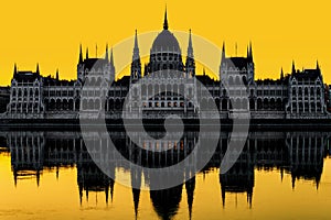 Morning view of Parliament building in Budapest, Hungary