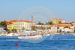 Morning view on sailboat harbor in Rovinj with many moored sail boats and yachts, Croatia