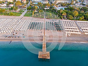 Morning view from the sea to the beach of village Camyuva in the Kemer area of Antalya province in Turkey