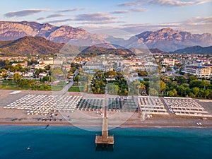 Morning view from the sea to the village of Camyuva in the Kemer area of Antalya province in Turkey