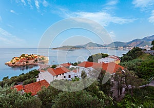 The morning view of Sveti Stefan sea islet, Montenegro
