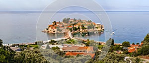 Morning view of Sveti Stefan sea islet, Montenegro