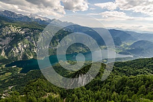 Morning view to Bohinj lake from ski resort Vogel, Bohinj, Slovenia, Europe