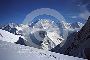 Morning view to Pobeda peak 7439m.