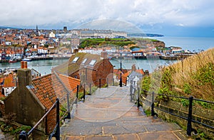 Morning view of Whitby, a seside city overlooking the North Sea in North Yorkshire, England