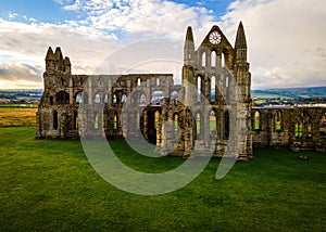 Morning view of Whitby, a seside city overlooking the North Sea in North Yorkshire, England