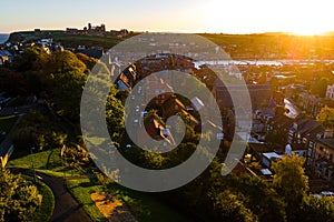 Morning view of Whitby, a seside city overlooking the North Sea in North Yorkshire, England