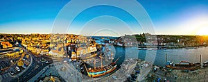 Morning view of Whitby, a seside city overlooking the North Sea in North Yorkshire, England