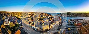 Morning view of Whitby, a seside city overlooking the North Sea in North Yorkshire, England