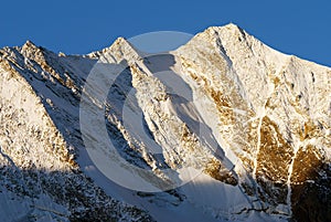 Morning view from Zillertaler Alpen on Hochfeiler or Gran Piastro