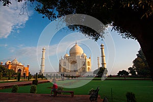 Morning visitors to Taj Mahal photo