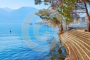 The morning walk in park on Lake Maggiore, Locarno, Switzerland