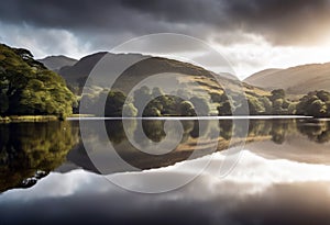 morning Water calm District panorama Rydal Wide Lake summer