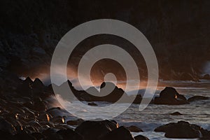 Broken morning waves on the reef