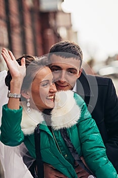 Morning wedding kiss in Prague