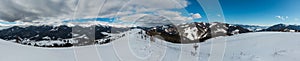 Morning winter snow covered scenery picturesque alp mountain ridge Ukraine, Carpathian Mountains.