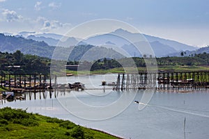 Morning at wooden bridge is the second longest in the world in thailand