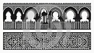 Moroccan Arch and Tile Pattern Border Silhouette Ornament photo