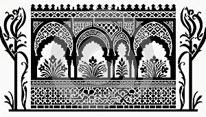 Moroccan Arch and Tile Pattern Border Silhouette Ornament photo
