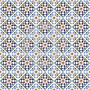 Moroccan blue tiles print or spanish ceramic surface vector pattern texture