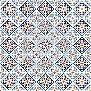 Moroccan blue tiles print or spanish ceramic surface vector pattern texture photo