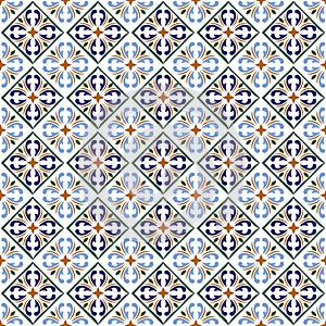 Moroccan blue tiles print or spanish ceramic surface vector pattern texture