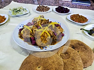 Moroccan chicken dish. Eating served in Moroccan wedding