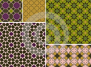 Moroccan collection seamless pattern, Morocco. Patchwork mosaic traditional folk geometric ornament mauve pink wine gold copper.