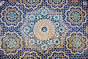 Moroccan Colorful blue red green and yellow mosaic as Texture, background