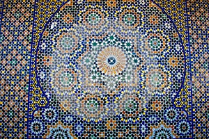 Moroccan Colorful blue red green and yellow mosaic as Texture, background