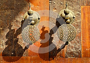 Moroccan decorated bronze door knobs, Morocco