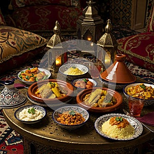Moroccan Feast Under the Glow of Lanterns photo