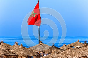 Moroccan flag on the beach in Agadir