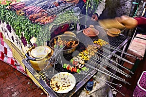 Moroccan food at Jemaa el-Fnaa market of Marrakech