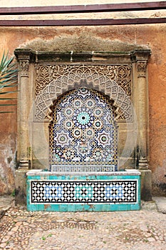 Moroccan fountain with mosaic tiles