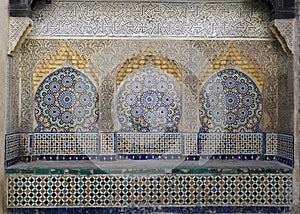 Moroccan fountain with mosaic tiles in Tangier