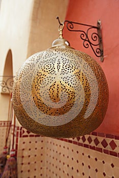 Moroccan glass and metal lanterns lamps in Marrakesh