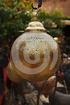 Moroccan glass and metal lanterns lamps in Marrakesh souq