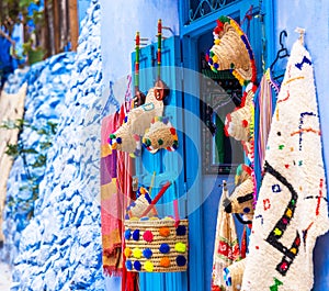 Moroccan hats in the store, Chefchaouen, Morocco