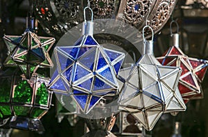 Moroccan lamps are sold at the bazaar