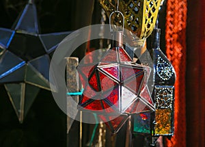 Moroccan lamps are sold at the bazaar