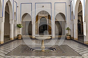 Moroccan main courtyard with its fountain. marrakesh morocco