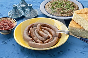 Moroccan merguez and lentil salad