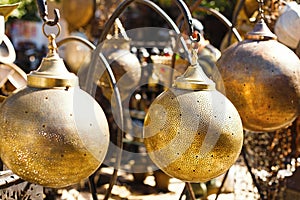 Moroccan metal lanterns lamps in Marrakesh souq