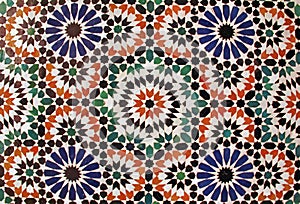 Moroccan mosaic tile, ceramic decoration at El Bahia Palace, Marrakesh, Morocco