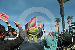 The Moroccan people participate in demonstrations demanding the Moroccan Sahara