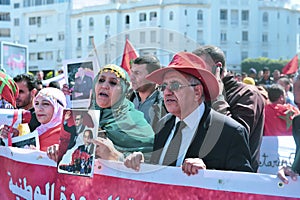 The Moroccan people participate in demonstrations demanding the Moroccan Sahara.