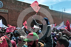 The Moroccan people participate in demonstrations demanding the Moroccan Sahara.