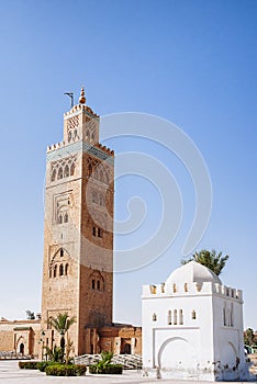Moroccan prayer mosque Koutoubia in Marrakesh, Morocco, Africa