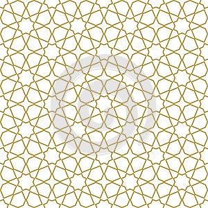Moroccan seamless pattern, Morocco. Patchwork mosaic with traditional folk geometric ornament gold white. Tribal oriental style.